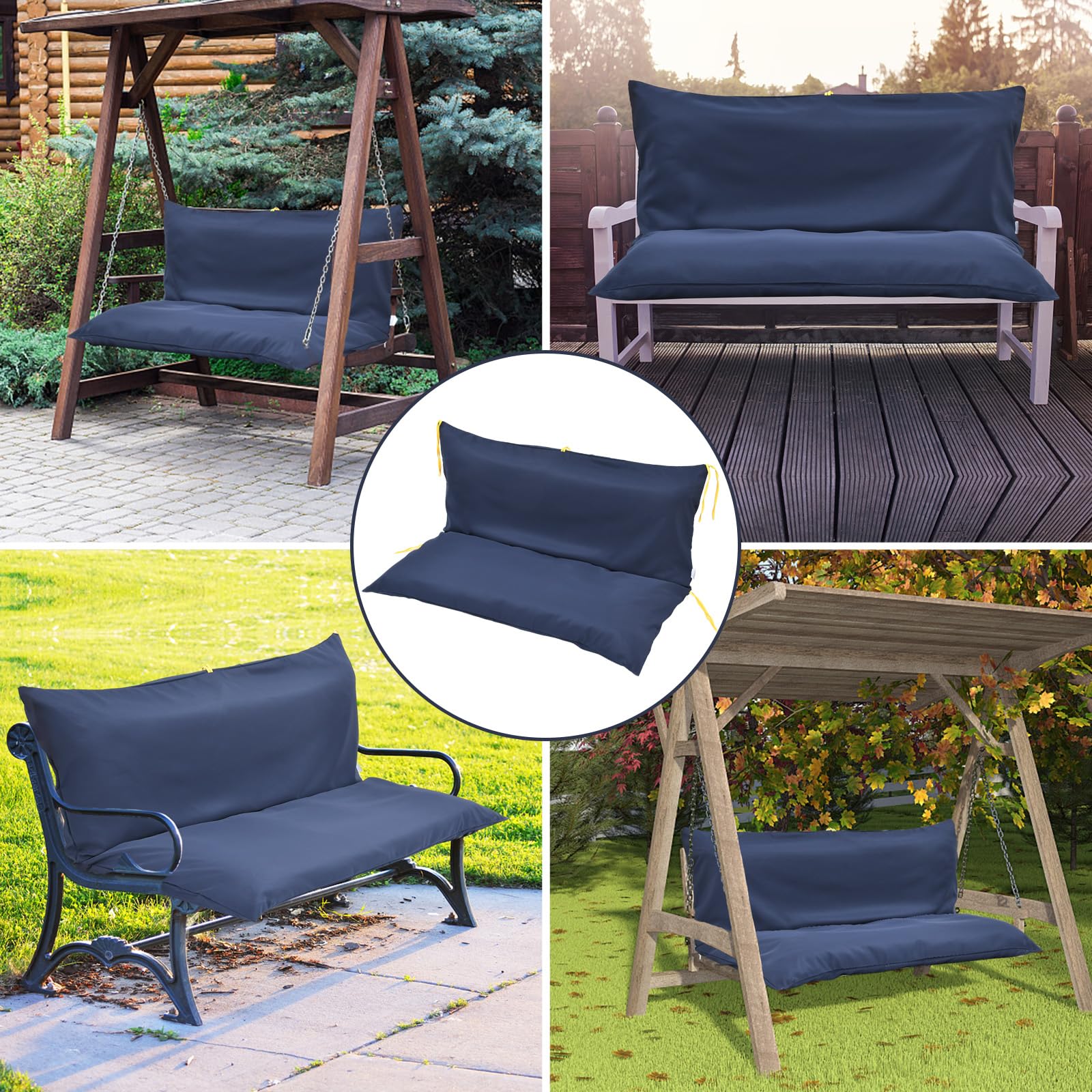 Three Seat Swing Replacement Cushions Only Cover, Anti-Slip Tie Rope Design Bench Cushions Cover for Outdoor Furniture, Zipper Easy to Change Porch Swing Cushions Cover (60"W x 40"D x 4"T, Dark green)