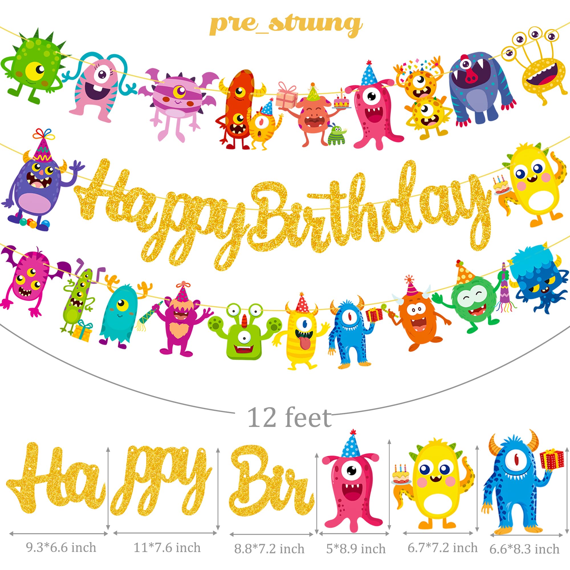 Monster Happy Birthday Banner Monster Bash Birthday Party Supplies Glitter Little Monster Birthday Banner Decorations for Kids Little Monster Theme Birthday Party Baby Shower Birthday Banner Supplies