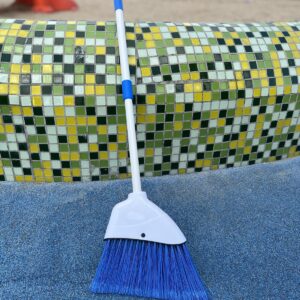 Small Broom - Indoor or Outdoor Portable Broom with Adjustable Handle, Cleaning Little Helper for Housekeeping, Office, Working Desk, and Pet Nest(White&Blue)