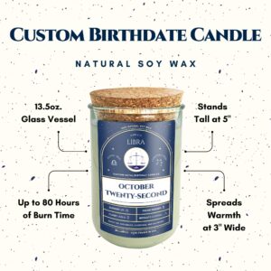 Birthday Candles - Custom Birthdate Astrological Zodiac Scented Candles. Astrology Gifts. All Natural Soy Wax. 75+ Hour Burn Time. Made in USA - October 24