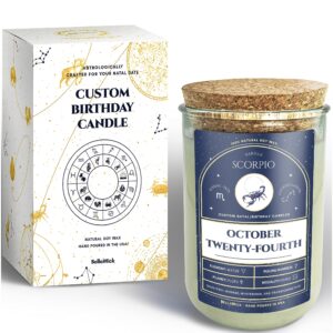 Birthday Candles - Custom Birthdate Astrological Zodiac Scented Candles. Astrology Gifts. All Natural Soy Wax. 75+ Hour Burn Time. Made in USA - October 24