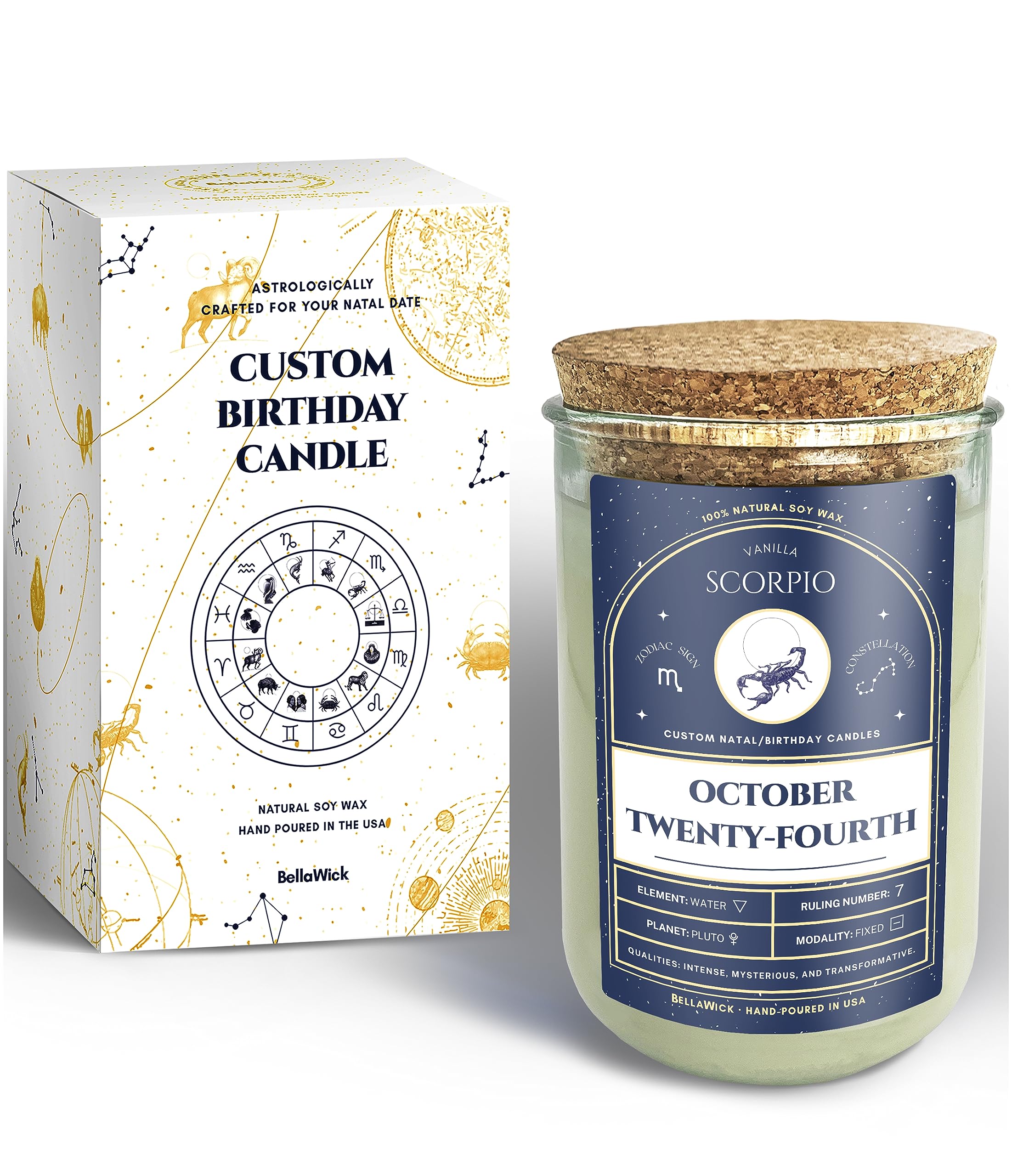 Birthday Candles - Custom Birthdate Astrological Zodiac Scented Candles. Astrology Gifts. All Natural Soy Wax. 75+ Hour Burn Time. Made in USA - October 24