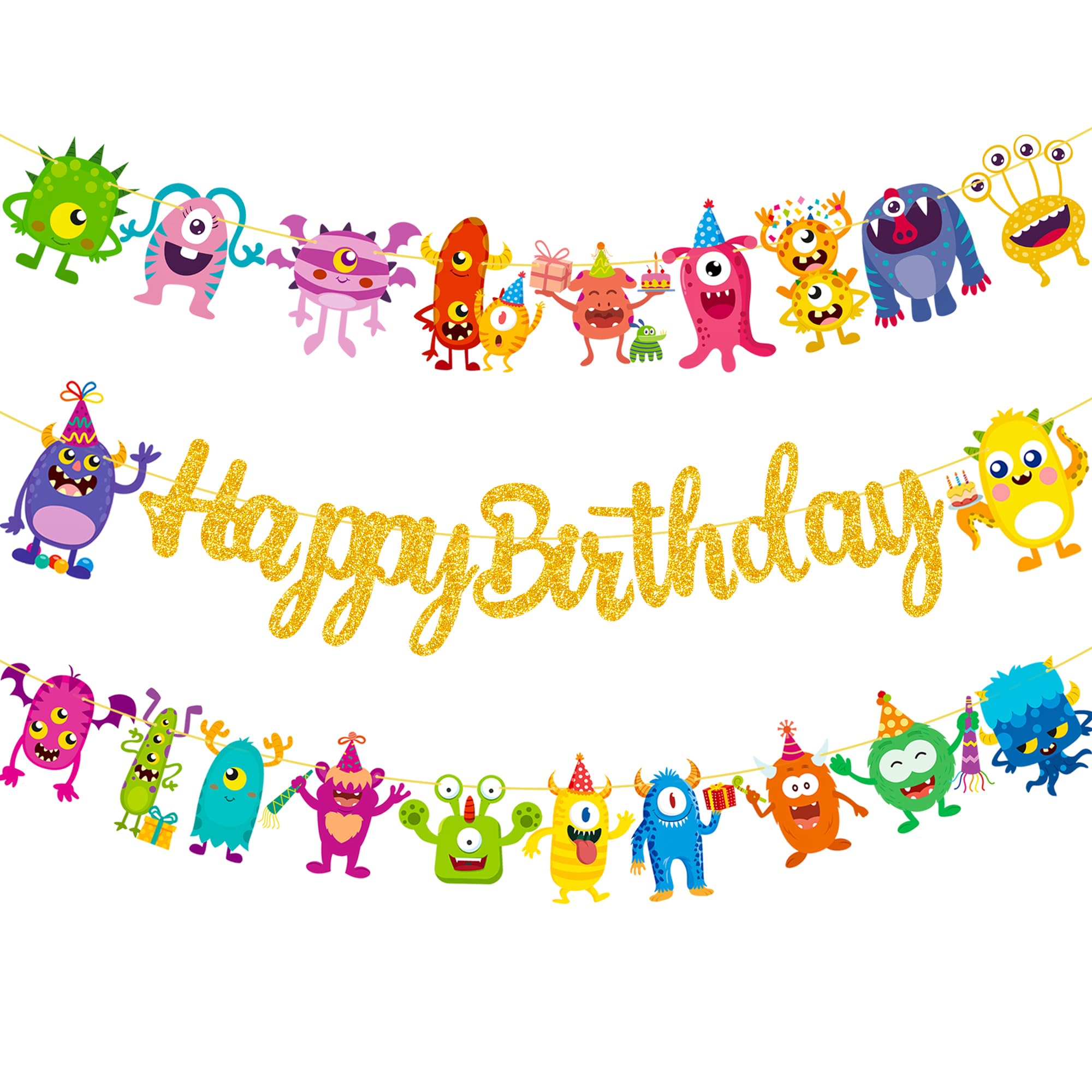 Monster Happy Birthday Banner Monster Bash Birthday Party Supplies Glitter Little Monster Birthday Banner Decorations for Kids Little Monster Theme Birthday Party Baby Shower Birthday Banner Supplies