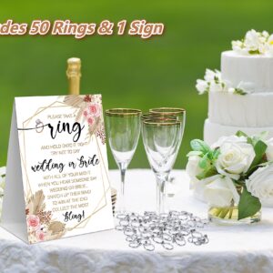 Pampas Grass Boho Bridal Shower Theme Decorations,Put A Ring On It Game,Don't Say Bride Games,Wedding Shower,Engagement Party Games(1 Sign And 50 Plastic Diamond Rings)-8