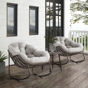 SZLIZCCC Patio Rocking Chairs, Oversized Wicker Egg Rocking Chair,Indoor & Outdoor Upholstered Papasan Chairs, Modern Lounge Chair for Balcony,Living Room Patio, Front Porch, Garden