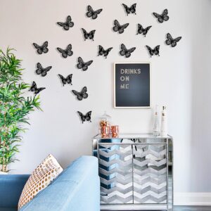 Halloween Black Butterfly Decorations Wall Decor,48Pcs 2 Styles 3 Sizes Butterflies Stickers for Cake Cupcake Toppers, 3D Paper Butterfly Decals for Birthday Goth Party Bathroom