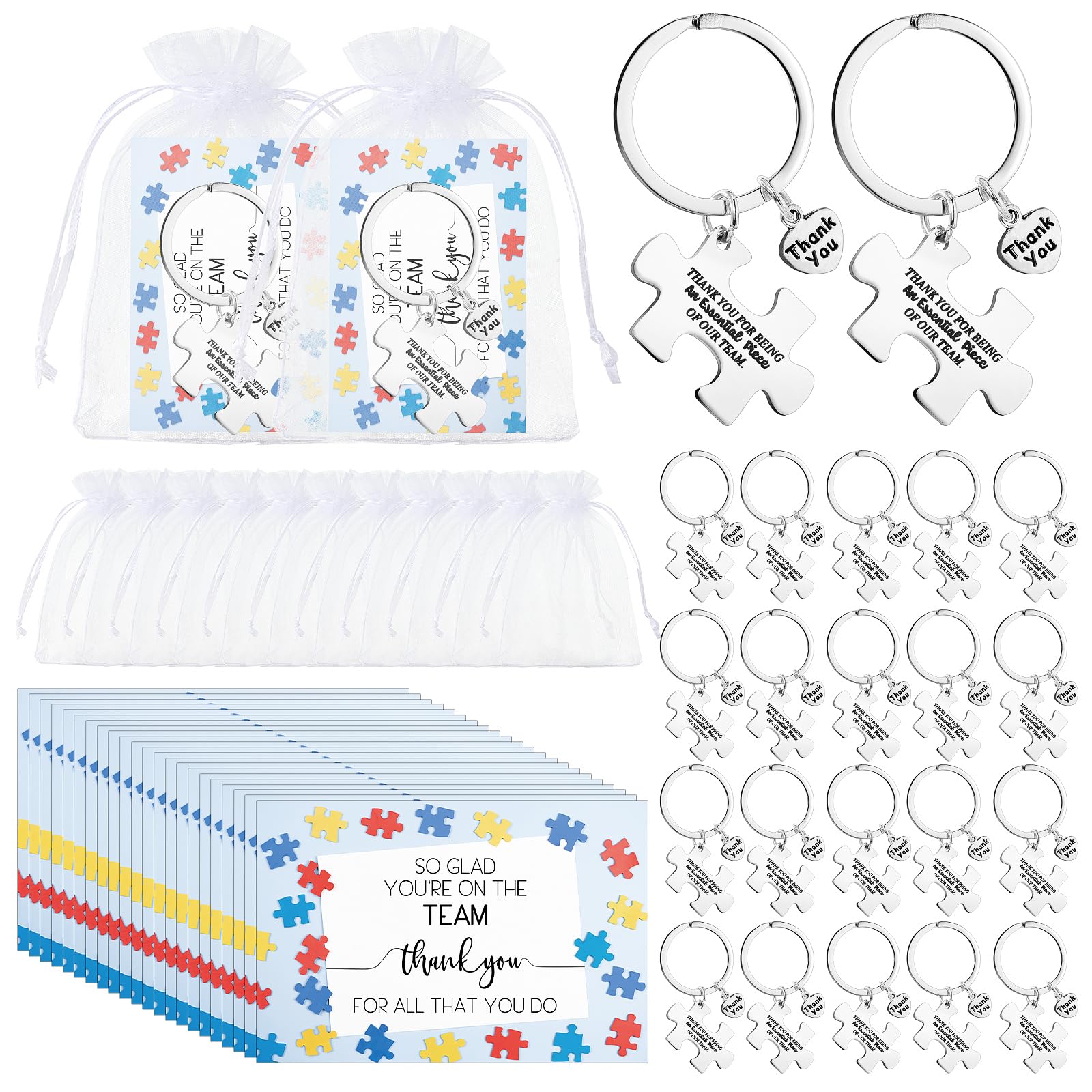 Sasylvia 25 Set Team Gifts for Coworker Puzzle Inspirational Keychain Thank You Cards Staff Employees Appreciation Gifts