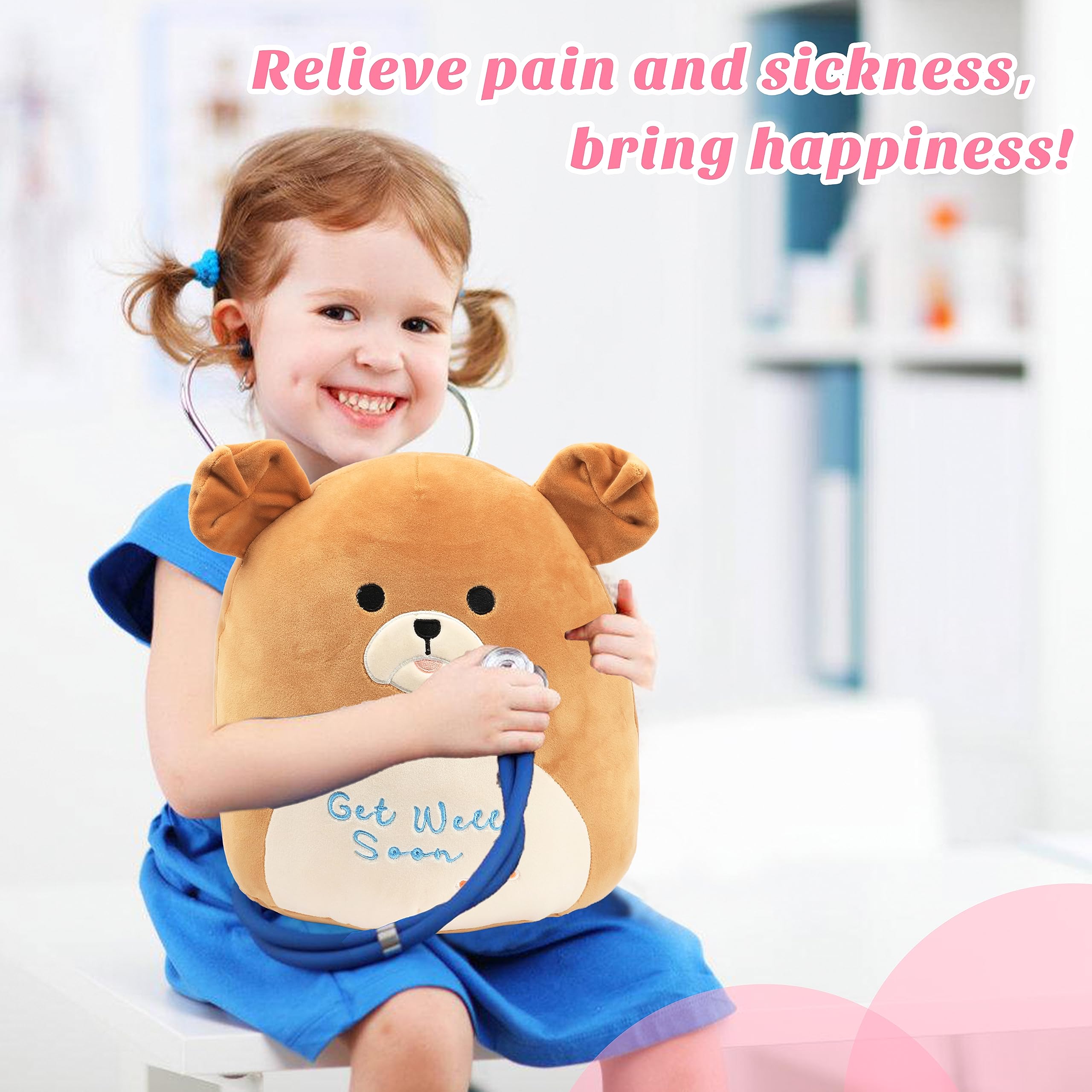 Easfan 13'' Get Well Soon Puppy Plush Pillow Soft Cute Shar Pei Dog Plush Get Well Soon Gifts for Kids Patient Feel Better for Women Men, Brown