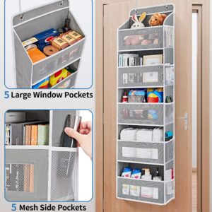 JARLINK Over The Door Organizer Storage, 5 Shelf Hanging Door Organizer with 5 Large Capacity Pockets, Anti Tilt 44 lb Load Behind Door Organizer for Bedroom, Bathroom, Pantry, Nursery, (Grey)