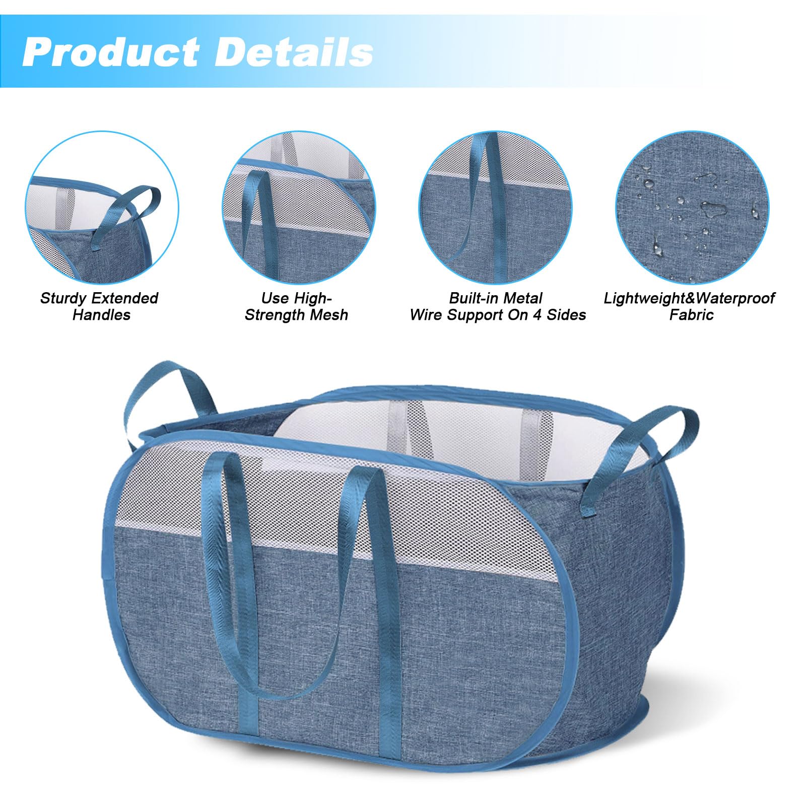 Pop Up Laundry Hamper,Collapsible Mesh Laundry Basket,Foldable Laundry Caddy with Durable Handles,Portable Dirty Clothes Hamper for Dorm/Bathroom/Travel,Laundry Caddy for Space Saving and Storage