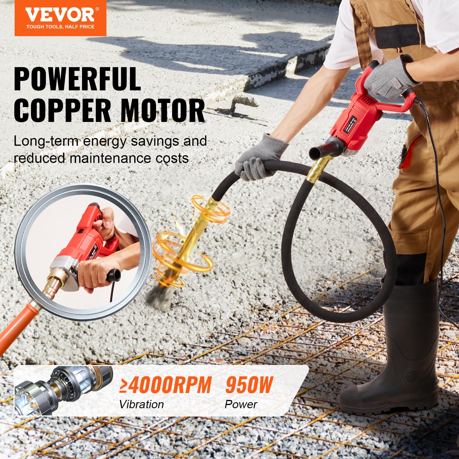 VEVOR Handheld Concrete Vibrator, 800W Electric Vibrator 13000 VPM, Electric Concrete Vibrating Tool With 6.6ft / 2m Shaft Rod, Portable Pencil Cement Vibrator Remove Air Bubble and Mix Concrete