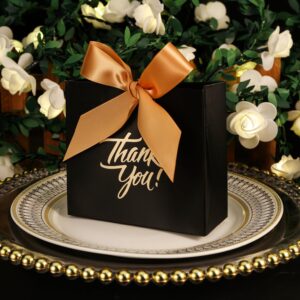 Yoption 50pcs Black Wedding Party Favor Boxes, Small Thank You Bags Party Candy Boxes Bags Chocolate Treat Gift Boxes with Ribbons for Wedding Baby Shower Bridal Business Party Decoration