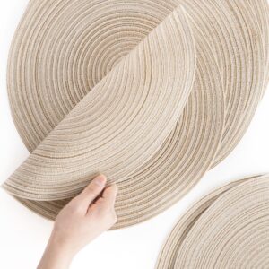 Floroom 15 Inch Round Braided Placemats Set of 4, Washable Heat Resistant Cotton Polyester Circle Place Mats for Kitchen Dining Table - Canvas Beige