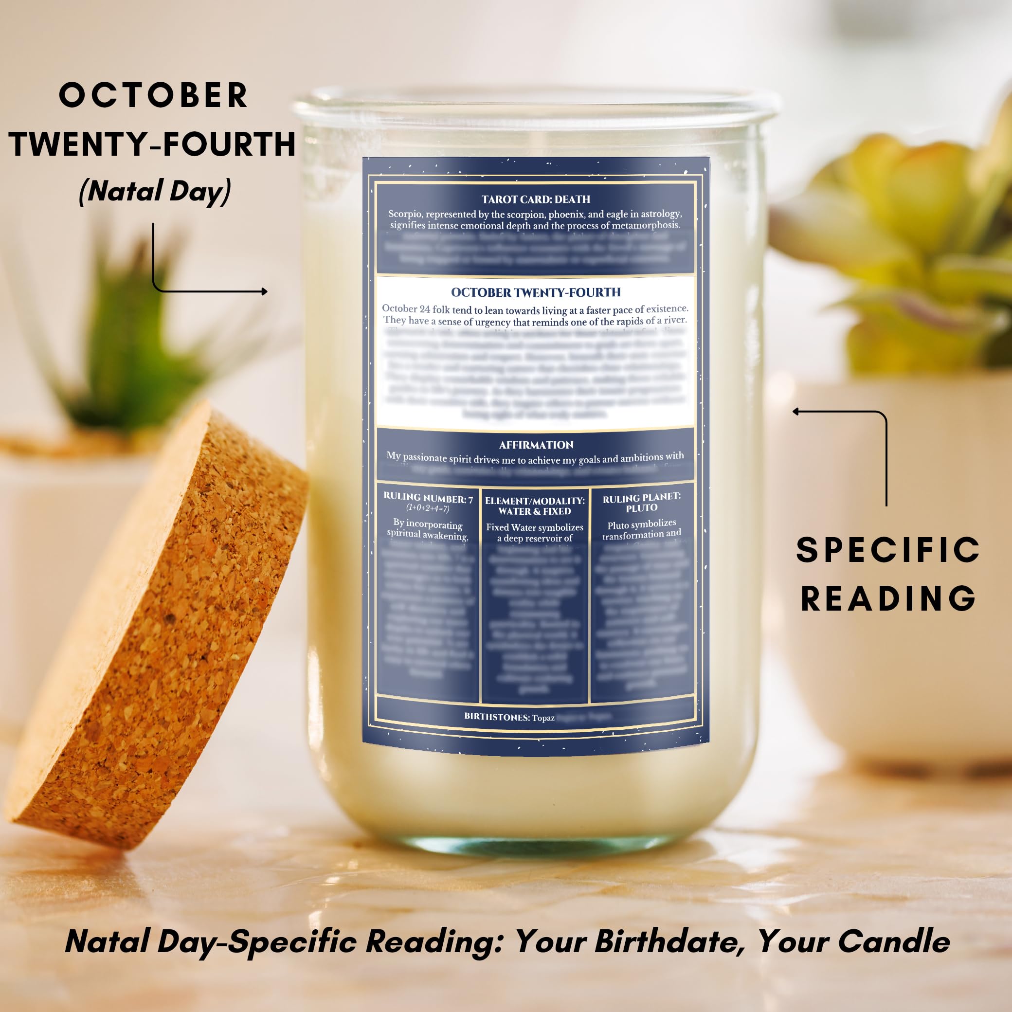 Birthday Candles - Custom Birthdate Astrological Zodiac Scented Candles. Astrology Gifts. All Natural Soy Wax. 75+ Hour Burn Time. Made in USA - October 24