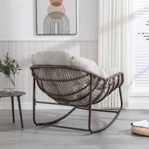 SZLIZCCC Patio Rocking Chairs, Oversized Wicker Egg Rocking Chair,Indoor & Outdoor Upholstered Papasan Chairs, Modern Lounge Chair for Balcony,Living Room Patio, Front Porch, Garden