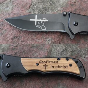 MRSLYFQH Christian Scripture Gifts Pocket Knive,Engraved Bible Verse Catholic Confirmation Baptism Gifts,Personalized Pastor Gifts (Confirmed in christ)