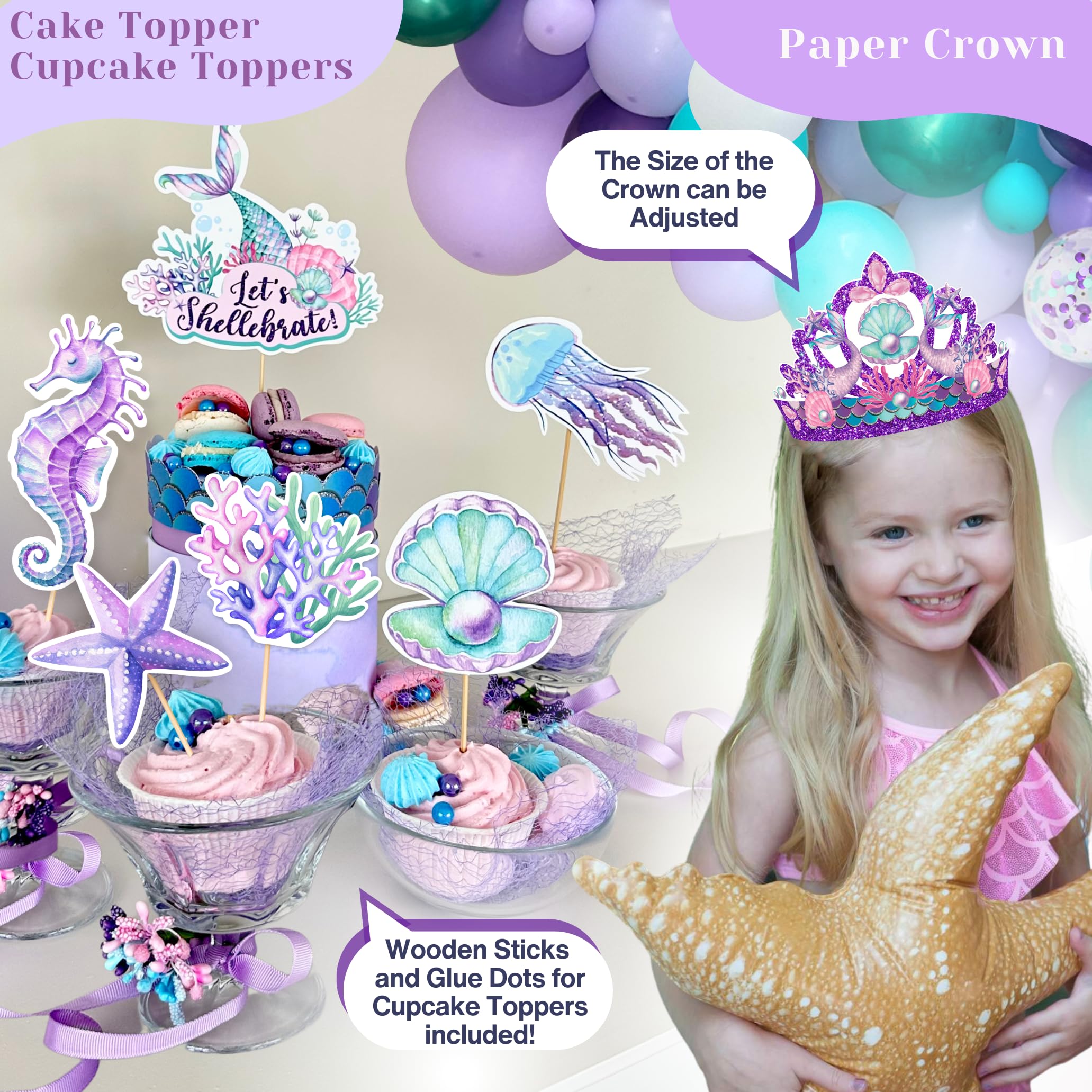 248 Pieces Little Mermaid Birthday Decorations Kit, All-in-1 Girl's Party Decor Package With Mermaid Tail Balloon Garland, Foil Curtains, Fabric Backdrop, Princess Crown - Purple, Teal