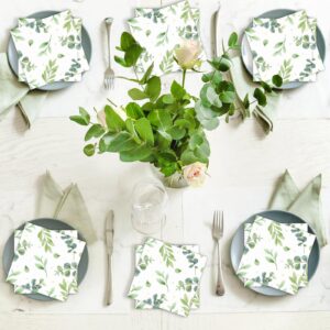 50PCS Eucalyptus Napkins Greenery Disposable Decorative Guest Papers for Wedding Green Foliage Eucalyptus Leaf Theme Luncheons Dinners Supplies for Bridal Shower Birthday Party Decoration