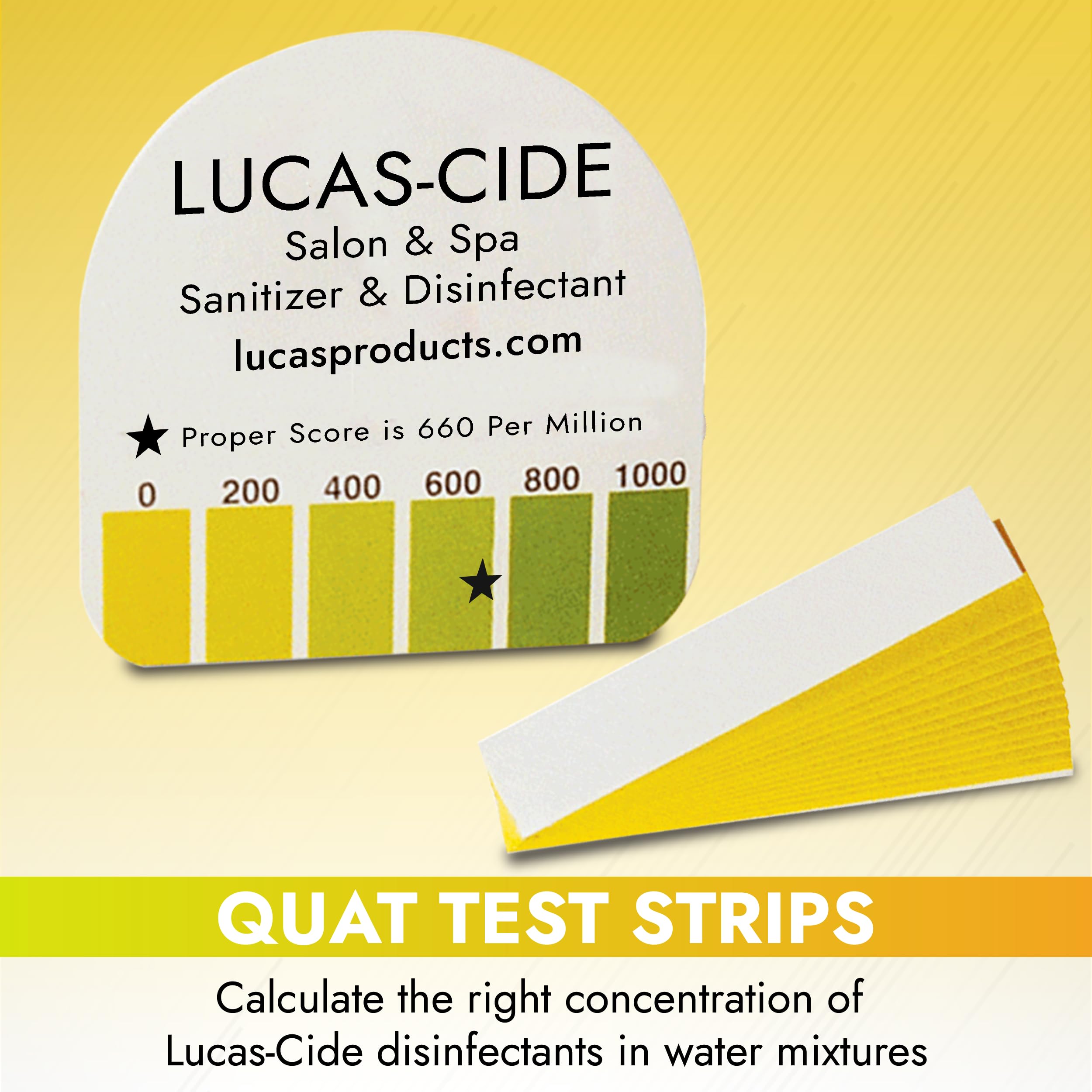 LUCAS-CIDE Quat Test Strips - Sanitizer Test Strips Food Service - 0-1000 ppm Test Strips for Sanitizing Solution - Pack of 15 Quat Sanitizer Test Strips