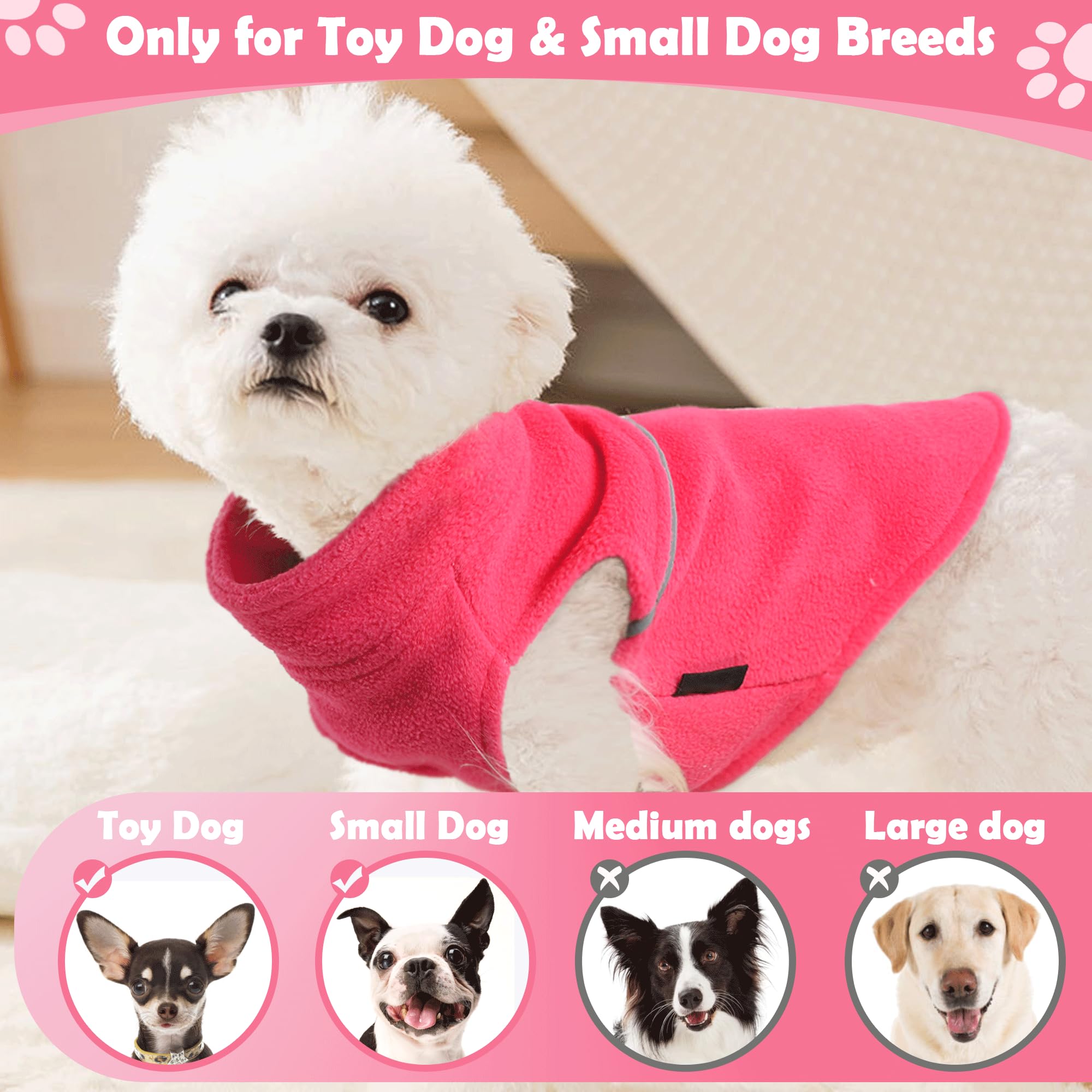 XS Dog Sweater - Fleece Vest Dog Sweater with Leash Hole Warm Pullover Fleece Dog Jacket Shirts Small Dog Sweater Winter Dog Clothes for Small Dogs Girl Pink Toy Dog Clothes, Pink