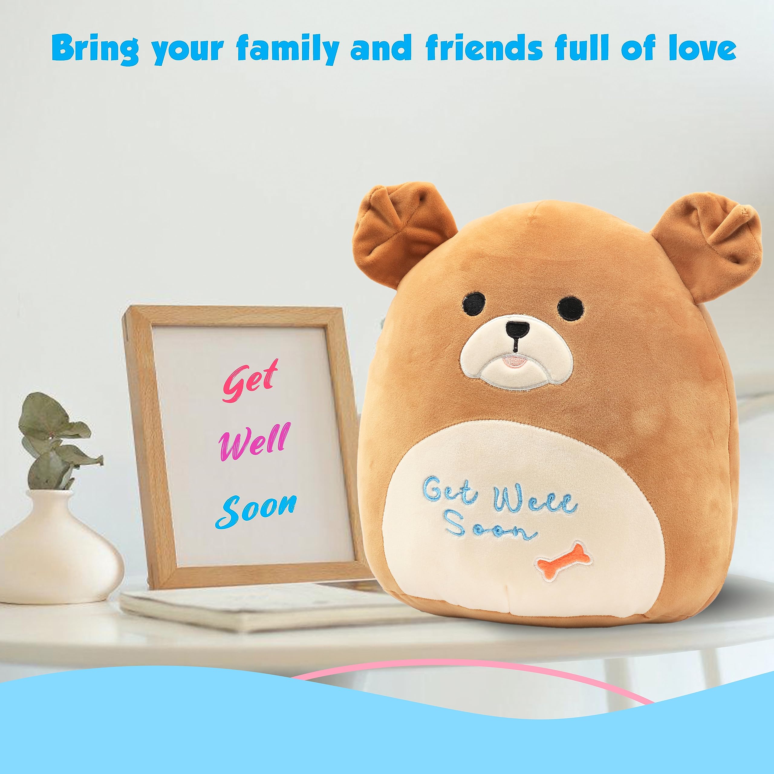 Easfan 13'' Get Well Soon Puppy Plush Pillow Soft Cute Shar Pei Dog Plush Get Well Soon Gifts for Kids Patient Feel Better for Women Men, Brown