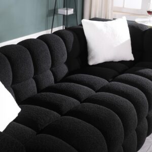 kevinplus 84.3'' Cloud Black Sofa Couch Boucle Chesterfield Sofa Couch for Living Room, Modern 3-Seat Upholstered Sectional Sofa Couch for Apartment Bedroom Dorm Office, Medium-Soft & 2 Pillows, Black