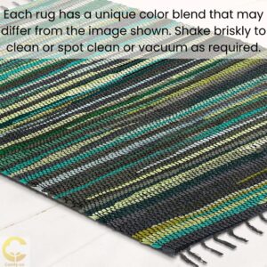 Comfy-co Handcrafted Area Rug Chindi Rug 3x5 ft - Hand-Woven Cotton Area Rag Rug - Reversible Floor Rug for Bedroom Living Room Kitchen Dorm Entryway Hallway - Chindi Area Rug Green Multi