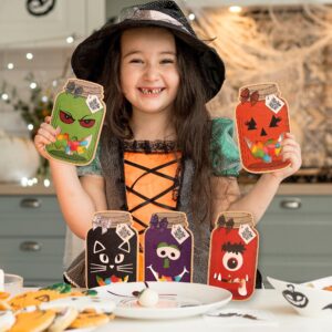 Halloween DIY Crafts Art Cards for Kids-50 Pack Halloween Party Treat Bags Cards Kits for Classroom School, Mason Jar Shape Halloween Treats for Trick or Treaters,Trunk or Treat Party Favors Supplies