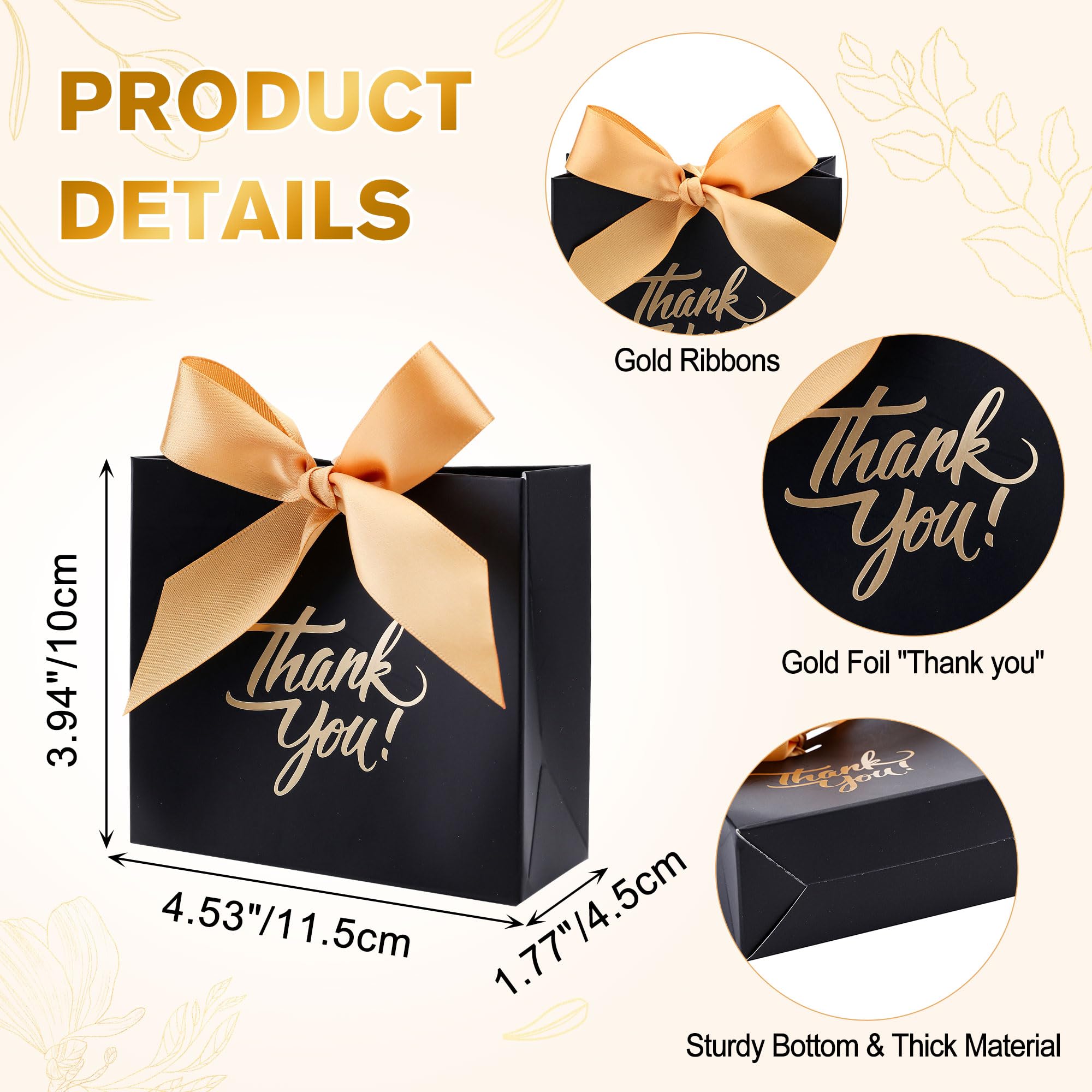 Yoption 50pcs Black Wedding Party Favor Boxes, Small Thank You Bags Party Candy Boxes Bags Chocolate Treat Gift Boxes with Ribbons for Wedding Baby Shower Bridal Business Party Decoration