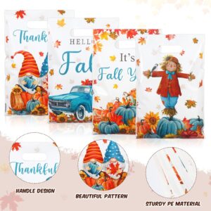 Seajan 100 Pcs Thanksgiving Plastic Bags Fall Cellophane Bags Autumn Plastic Treat Bags Die Cut Handle Bags Pumpkins Maple Leaves Plastic Candy Bags Fall Harvest Gift Bags Goodie Bag for Party Favor