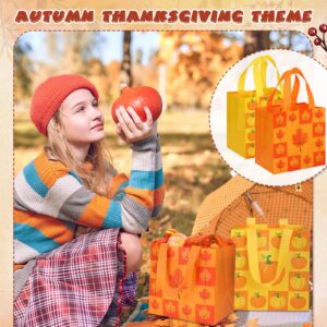 Sanwuta 48 Pcs Fall Non Woven Tote Bags Thanksgiving Party Bags with Handles Waterproof Autumn Treat Favor Bag Pumpkin Goodie Bag Gift Candy Bags Thanksgiving Party Favor Supplies (Simple Style)