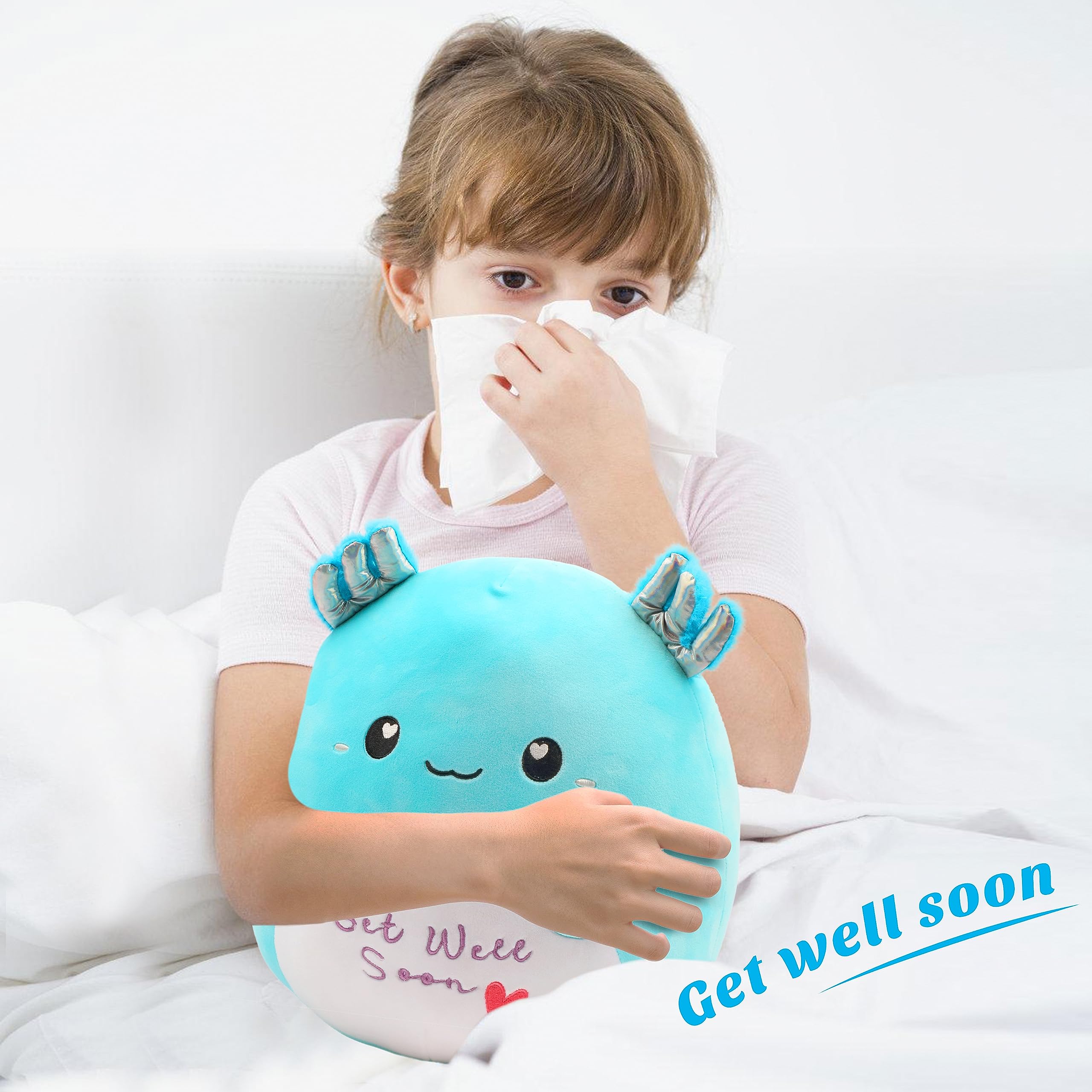 Easfan 13'' Get Well Soon Axolotl Plush Pillow Soft Cute Salamander Plush Get Well Soon Gifts for Kids Patient Feel Better for Women Men