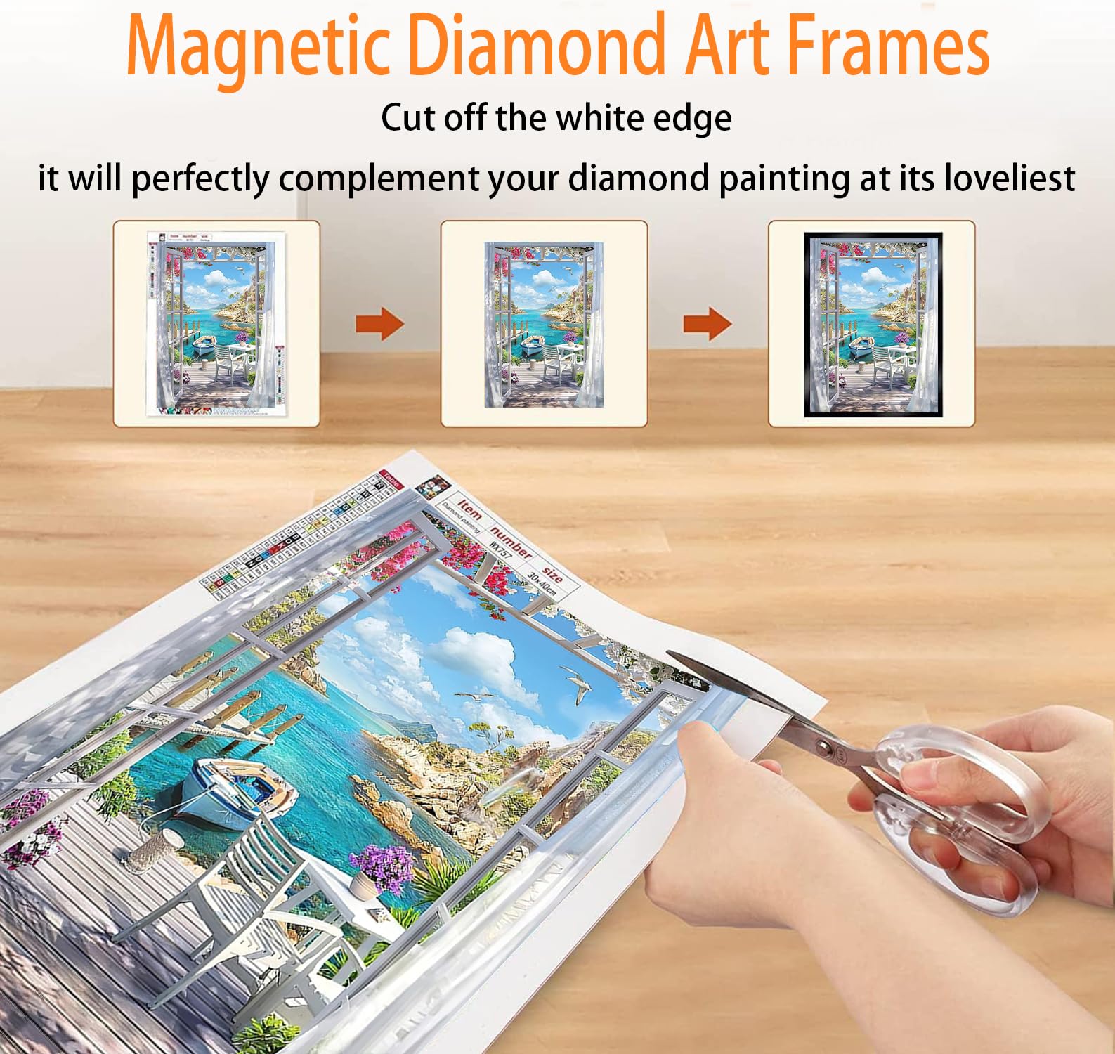 Diamond Art Frame 12x16 Inch - Diamond Frames 30x40 cm Painting Suitable for 10x14inch Picture, Diamond Frames Magnetic Self-Adhesive,Suitabble Frames Painting for Wall Window Door - 8 Pack (Black)