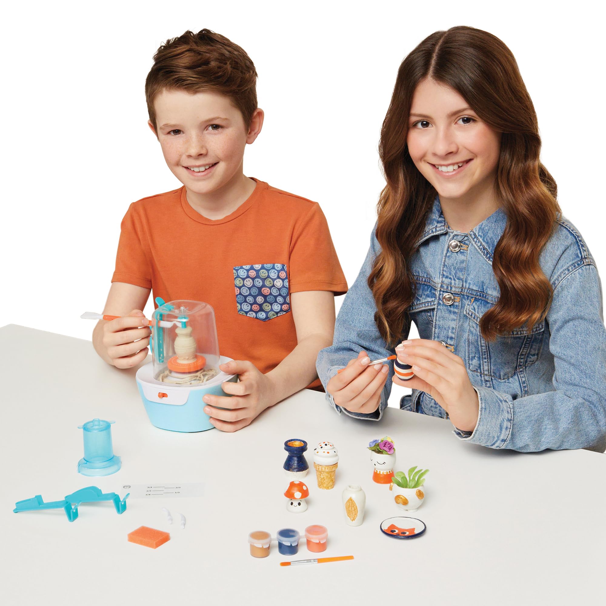 Make It Real Mini Pottery Studio - 26-Piece DIY Pottery Kit with Mess-Free Air Dry Clay - Create 10 Miniature Projects, Beginner to Master Levels - Innovative Centering Tool - Great for Kids Ages 8