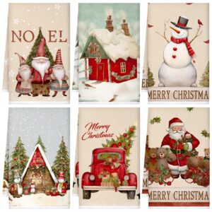 sratte 6 pcs christmas kitchen towels vintage winter dish towels absorbent snowman santa claus bathroom hand towels decorative xmas tea towel christmas decoration for kitchen bathroom