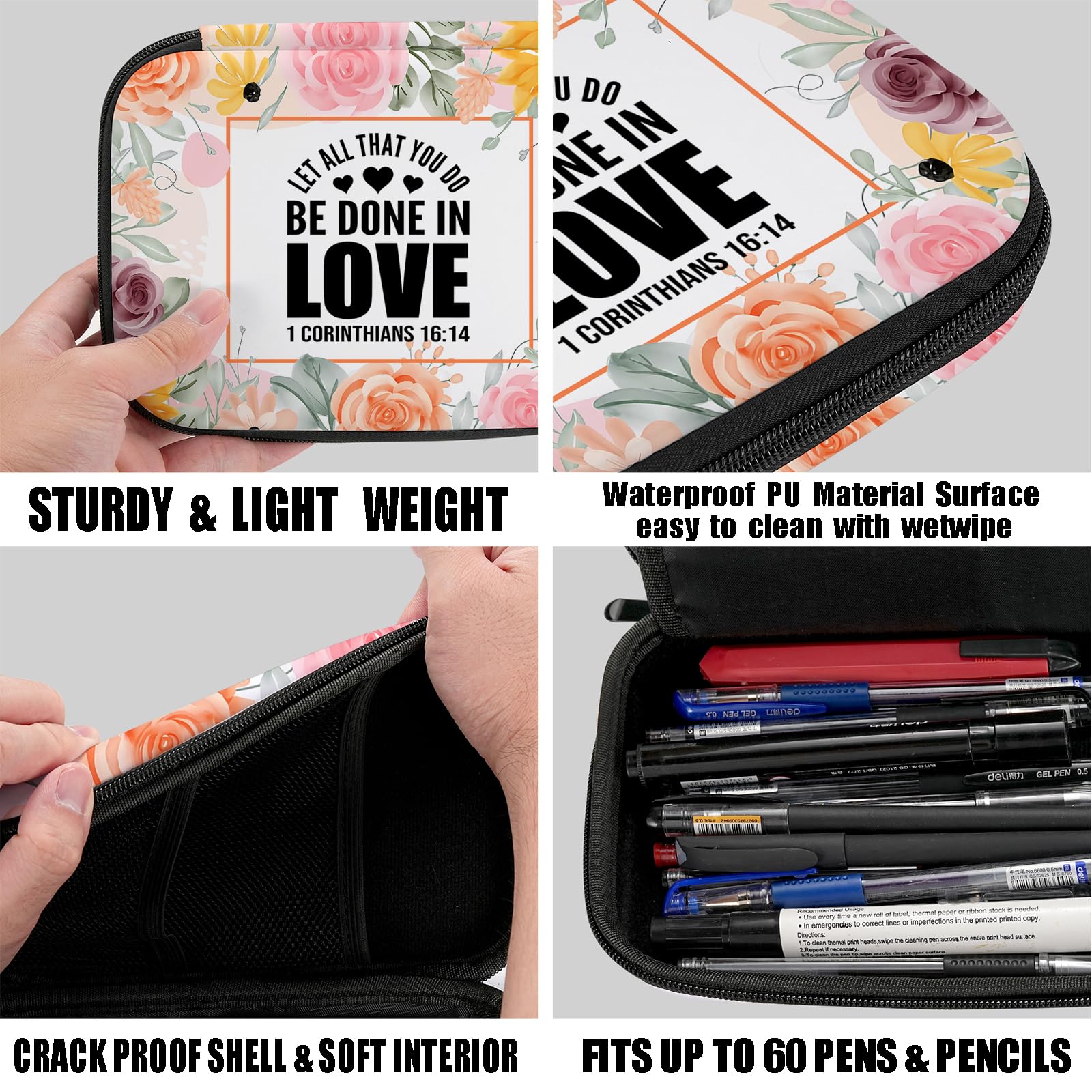 WHLBHG Christian Gifts Inspirational Bible Verse Pencil Case Let All That You Do Be Done In Love 1 Corinthians 16:14 Portable Pencil Bag Religious Gift (1 Corinthians 16:14)