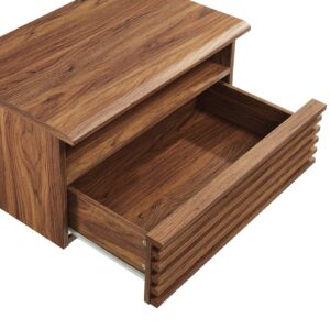 Modway Render Mid-Century Modern, Wall-Mount Nightstand, Walnut