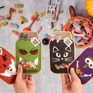 Halloween DIY Crafts Art Cards for Kids-50 Pack Halloween Party Treat Bags Cards Kits for Classroom School, Mason Jar Shape Halloween Treats for Trick or Treaters,Trunk or Treat Party Favors Supplies