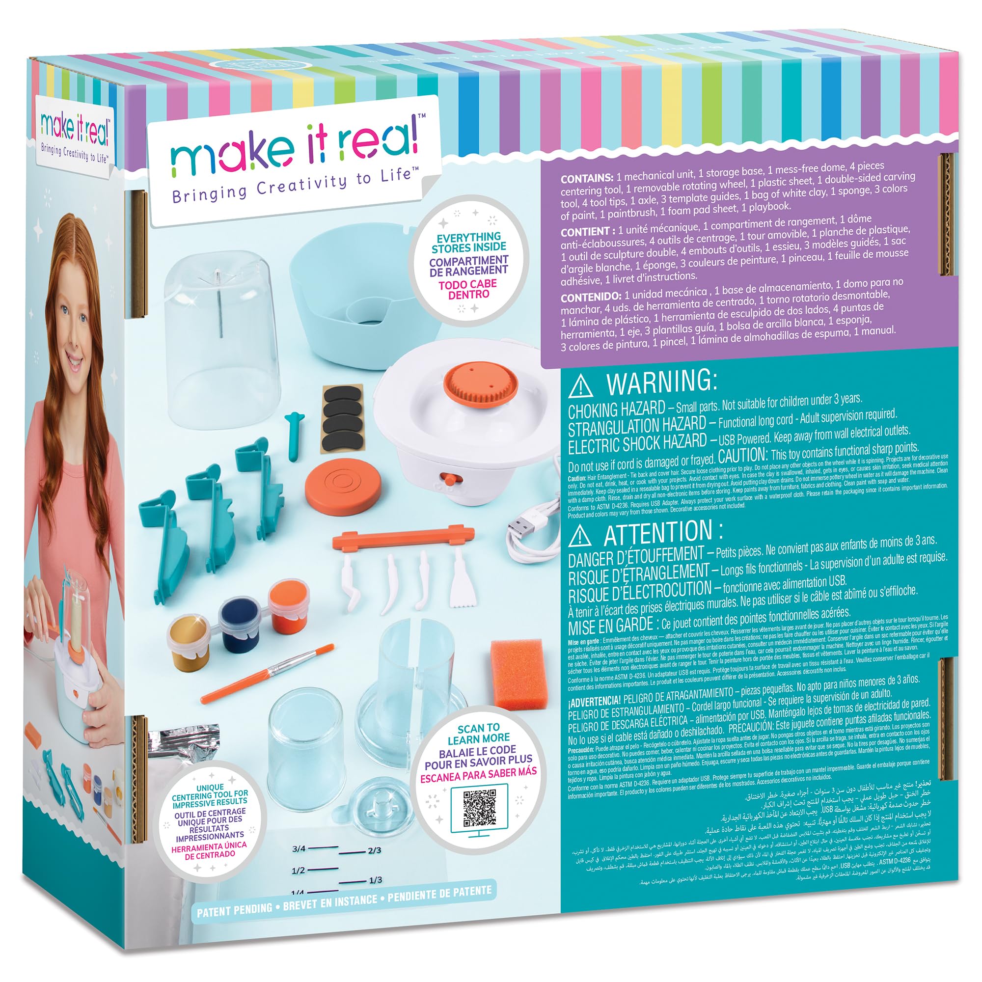 Make It Real Mini Pottery Studio - 26-Piece DIY Pottery Kit with Mess-Free Air Dry Clay - Create 10 Miniature Projects, Beginner to Master Levels - Innovative Centering Tool - Great for Kids Ages 8