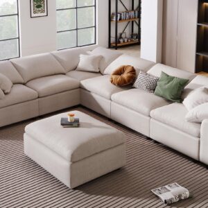 JUSTONE 130.3'' Oversized Modular Sectional Sofa with Ottoman L Shaped Corner Sectional for Living Room, Office, Spacious Space,Beige