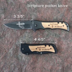 MRSLYFQH Christian Scripture Gifts Pocket Knive,Engraved Bible Verse Catholic Confirmation Baptism Gifts,Personalized Pastor Gifts (Confirmed in christ)