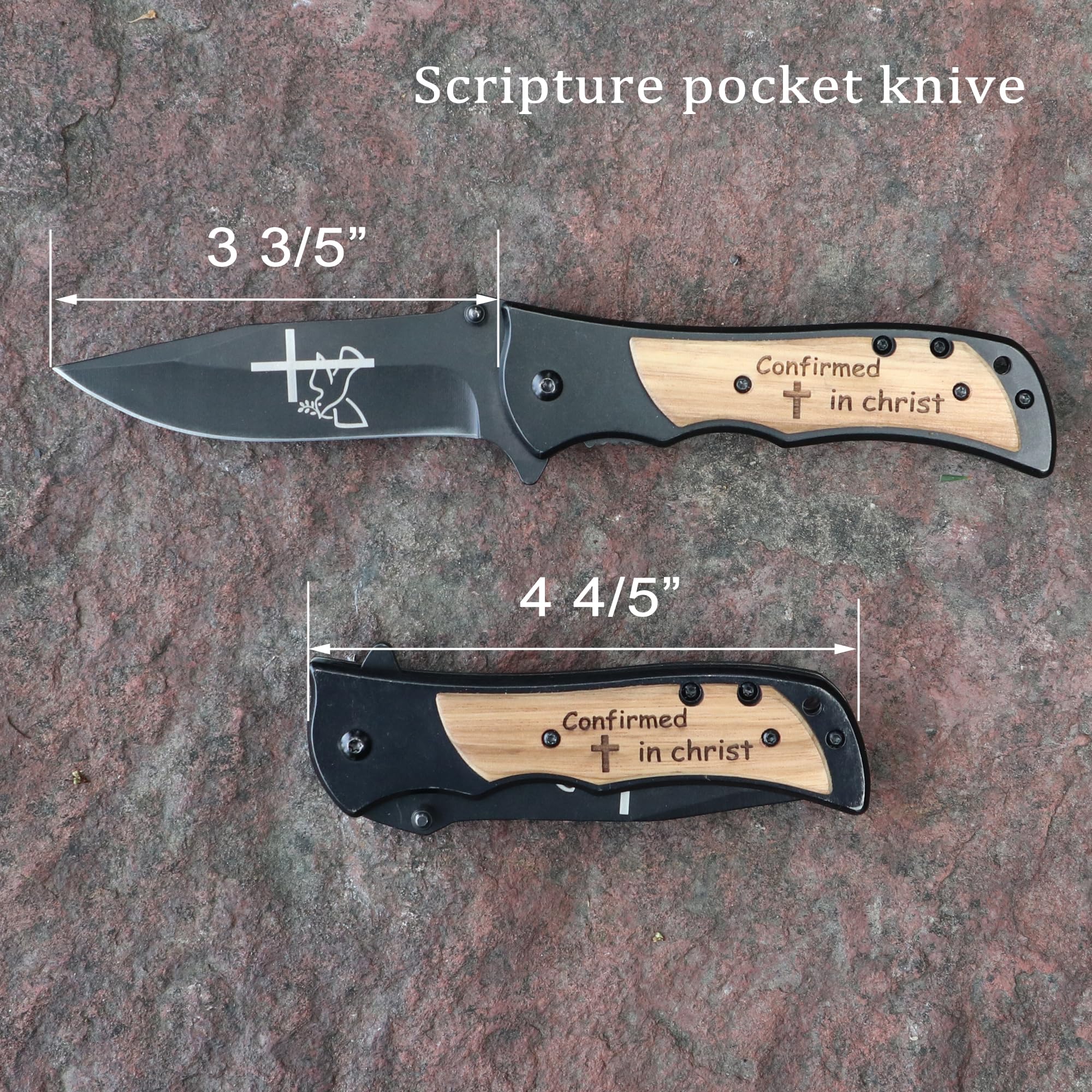 MRSLYFQH Christian Scripture Gifts Pocket Knive,Engraved Bible Verse Catholic Confirmation Baptism Gifts,Personalized Pastor Gifts (Confirmed in christ)