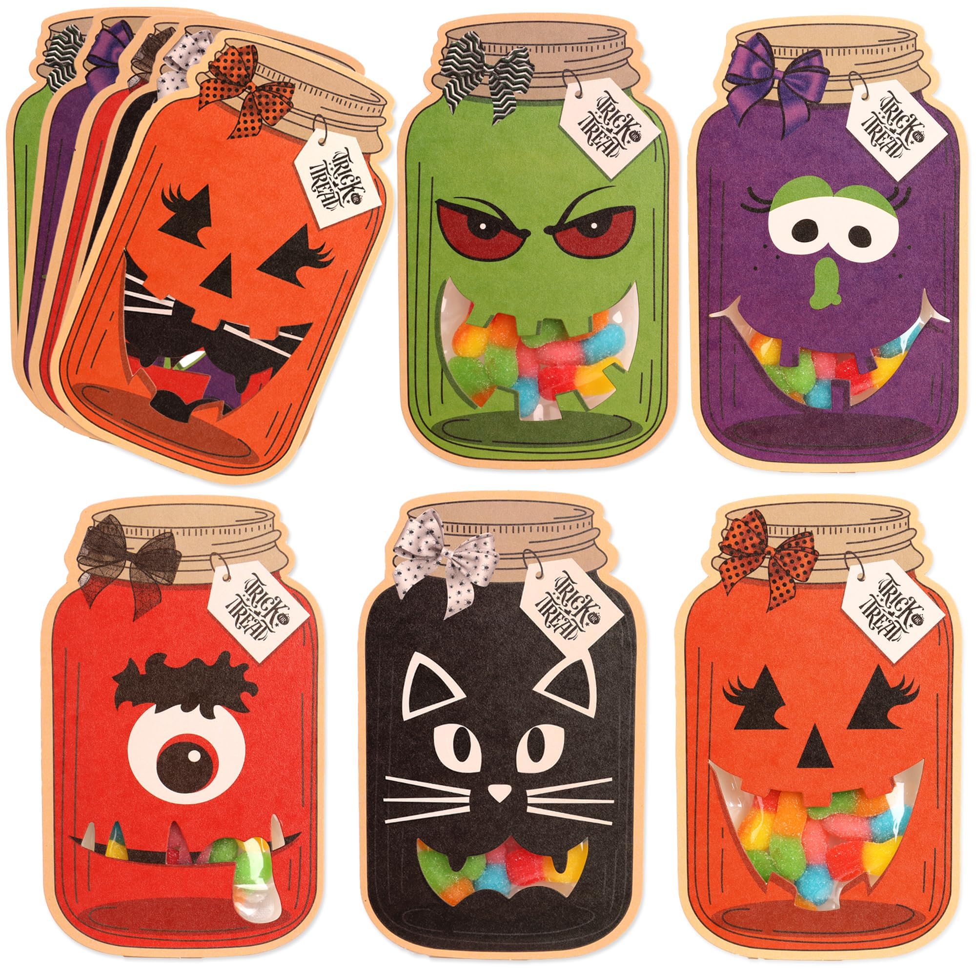 Halloween DIY Crafts Art Cards for Kids-50 Pack Halloween Party Treat Bags Cards Kits for Classroom School, Mason Jar Shape Halloween Treats for Trick or Treaters,Trunk or Treat Party Favors Supplies