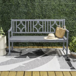 JONATHAN Y BNH100B Sloane 59.1" 3-Seat Ogee Diamond-Back 600-Lbs Support Acacia Wood Outdoor Garden Patio Bench for Garden, Lawn, Backyard, Pool, Deck, Beach, Firepit, Gray