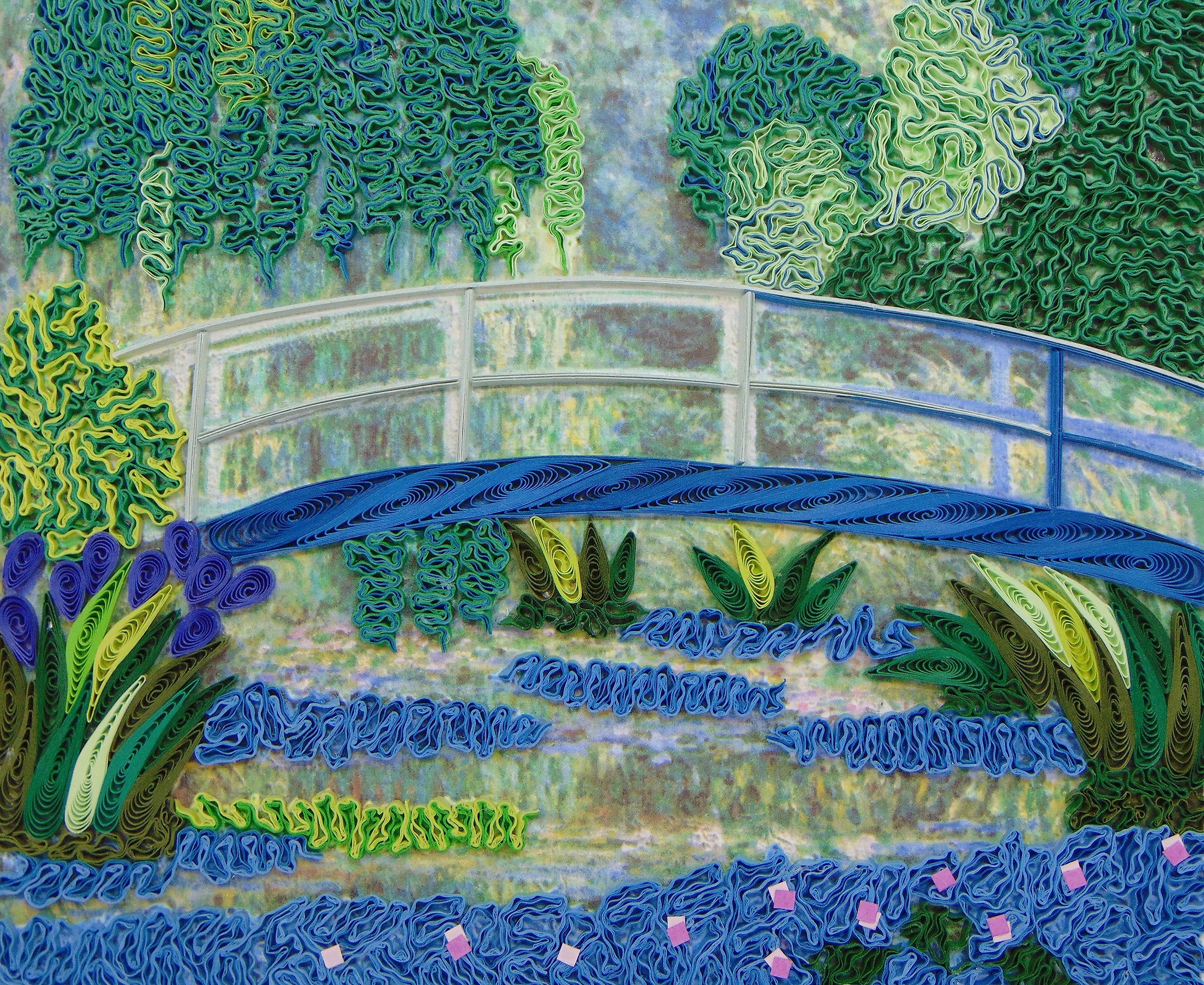 Claude Monet's Water Lilies and Japanese Bridge (1899) Quilling Art Greeting Card,Design Greeting Card for Birthday, Valentine's Day, Get Well, All Occasion. Framable Artwork for Art Lovers