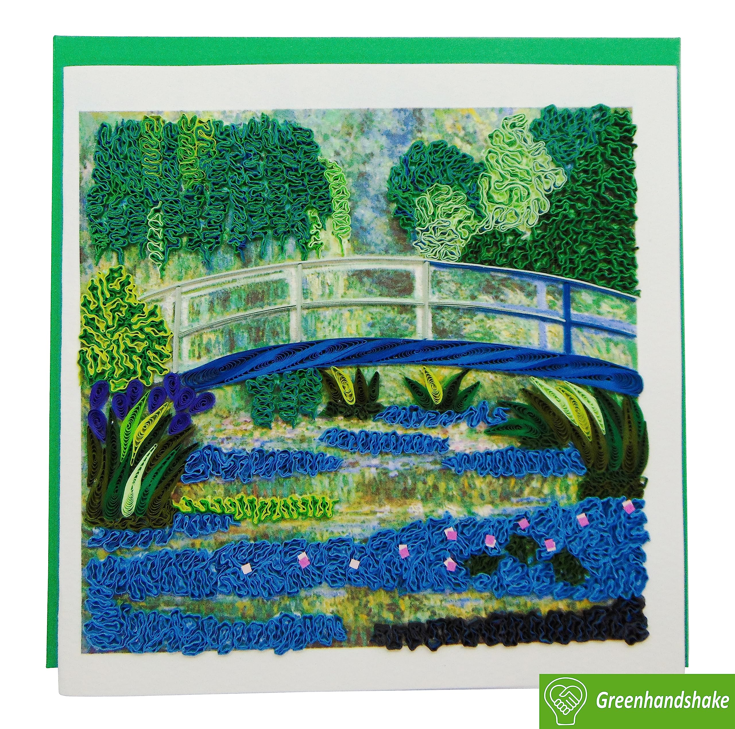 Claude Monet's Water Lilies and Japanese Bridge (1899) Quilling Art Greeting Card,Design Greeting Card for Birthday, Valentine's Day, Get Well, All Occasion. Framable Artwork for Art Lovers