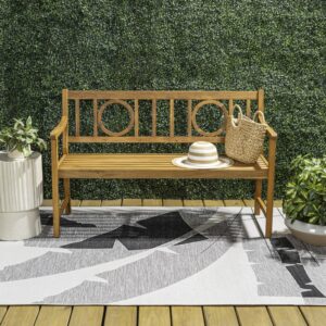 JONATHAN Y BNH104A Apollo 51.2" 3-Seat Circle-Back 600-Lbs Support Acacia Wood Outdoor Garden Patio Bench for Garden, Lawn, Backyard, Pool, Deck, Beach, Firepit, Teak