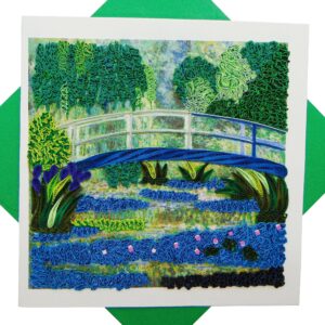 Claude Monet's Water Lilies and Japanese Bridge (1899) Quilling Art Greeting Card,Design Greeting Card for Birthday, Valentine's Day, Get Well, All Occasion. Framable Artwork for Art Lovers