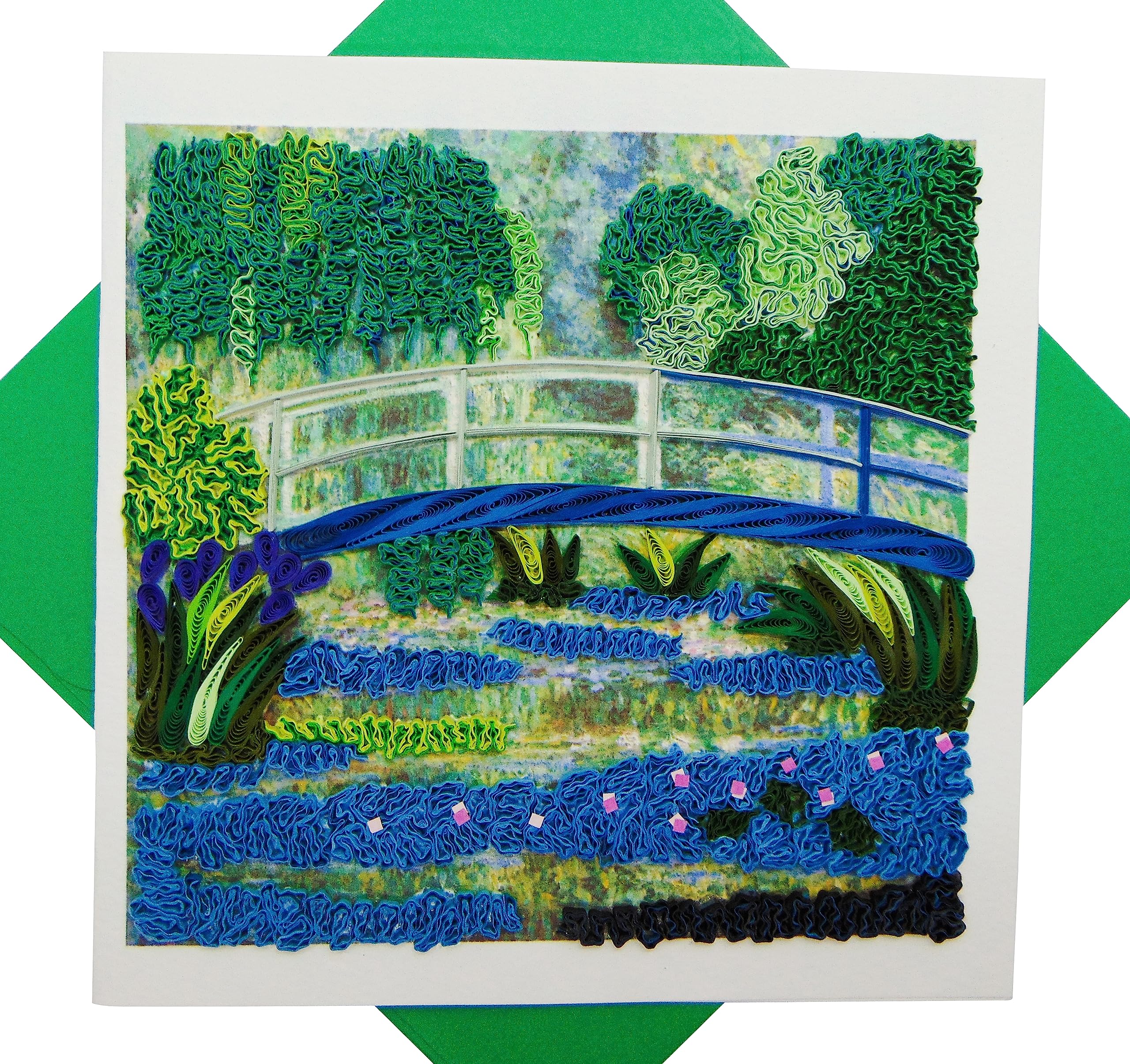 Claude Monet's Water Lilies and Japanese Bridge (1899) Quilling Art Greeting Card,Design Greeting Card for Birthday, Valentine's Day, Get Well, All Occasion. Framable Artwork for Art Lovers