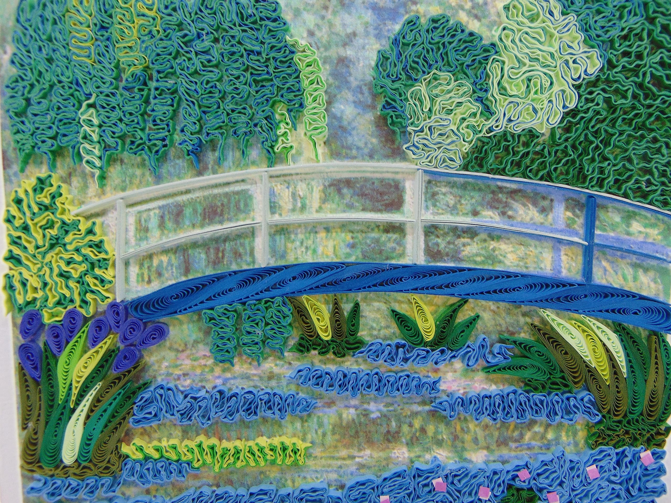 Claude Monet's Water Lilies and Japanese Bridge (1899) Quilling Art Greeting Card,Design Greeting Card for Birthday, Valentine's Day, Get Well, All Occasion. Framable Artwork for Art Lovers